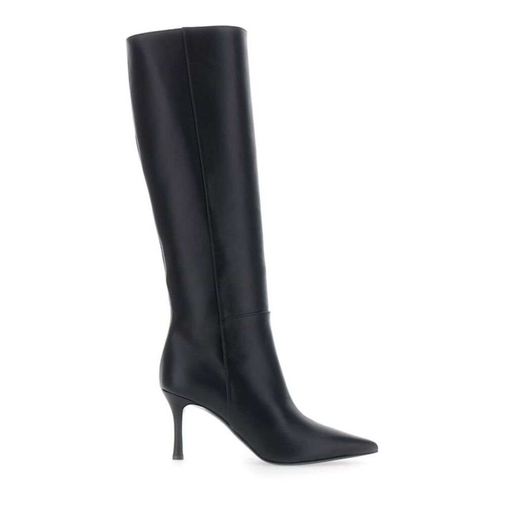 Pollini Women Black Knee-High Heeled  Boots In Leather For Women